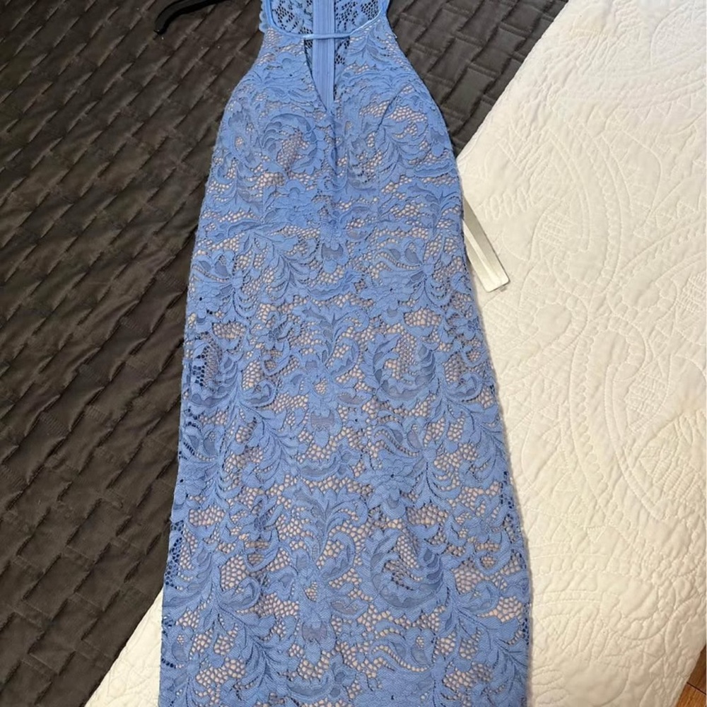 Sequin Hearts Blue Lace Backless Dress